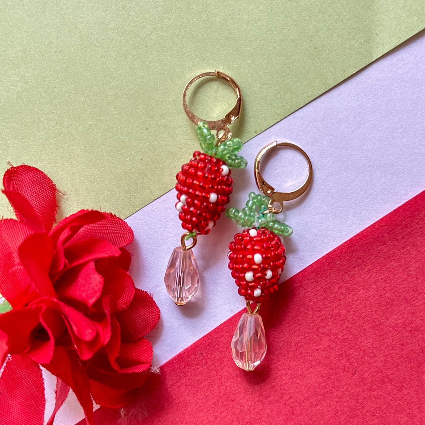 Red Strawberry Handmade Beaded Drops