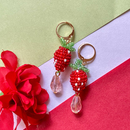 Red Strawberry Handmade Beaded Drops