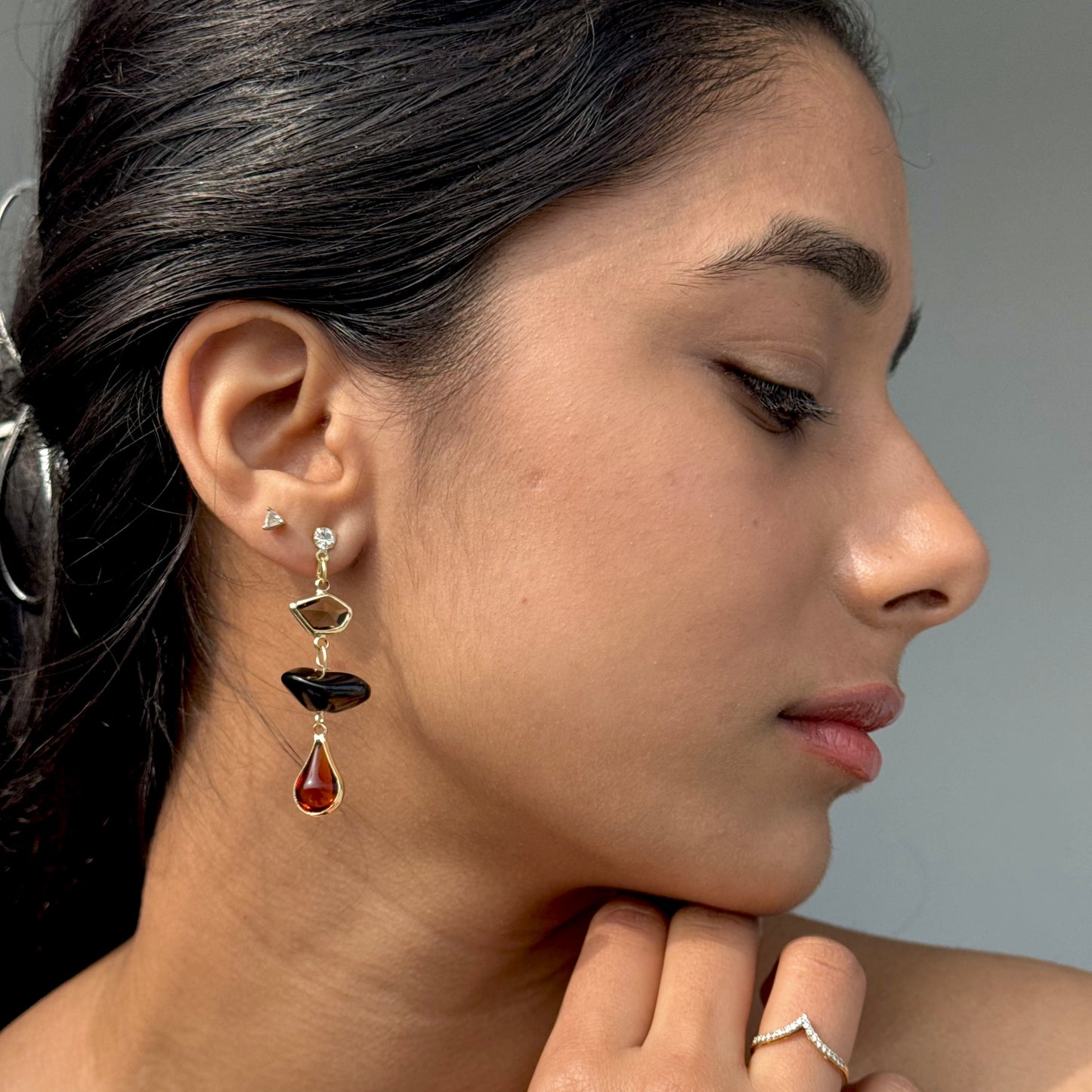 Mismatched Geometric Stone Earrings