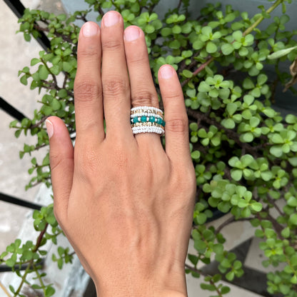 White Multi Spiral Beaded Ring