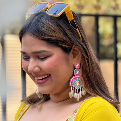 Hawa Mahal Pink Beaded Shell Earrings