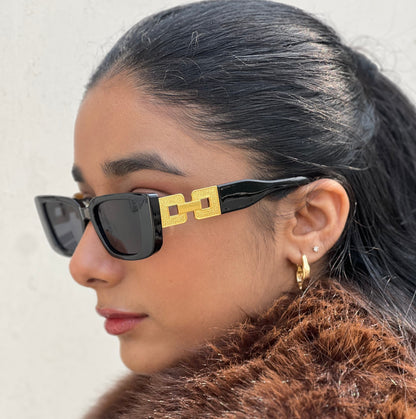 Imperial Black Rectangular Sunglasses