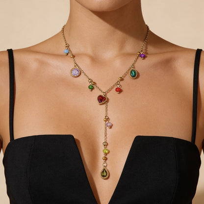 Multi Stone Charm Y Necklace