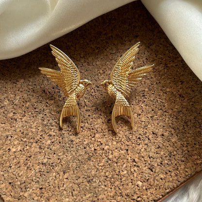 Kingfisher Bird Gold Ear Studs