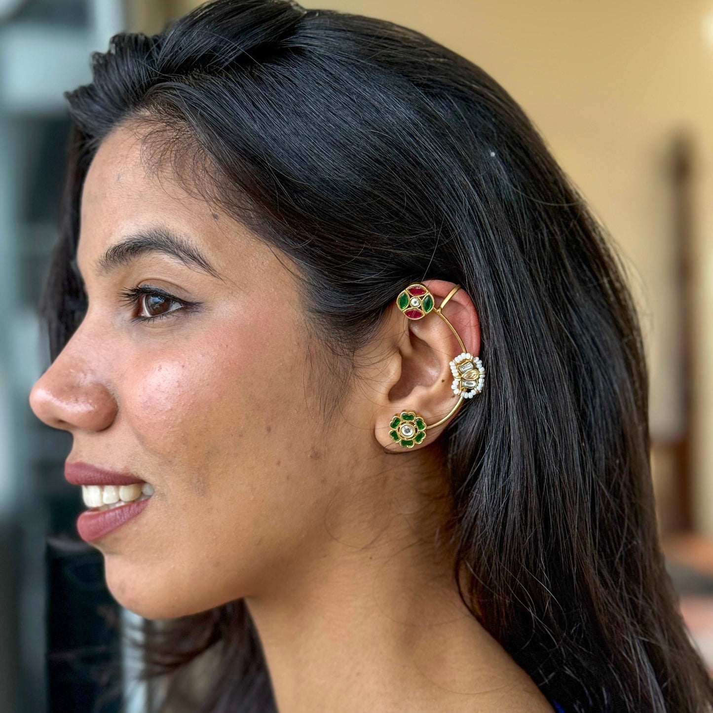 Phoolkari Kundan Ear Cuffs