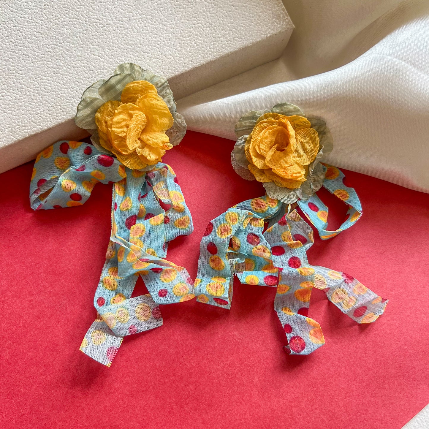 Sunlight Rose Ribbon Earrings