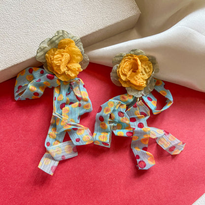 Sunlight Rose Ribbon Earrings