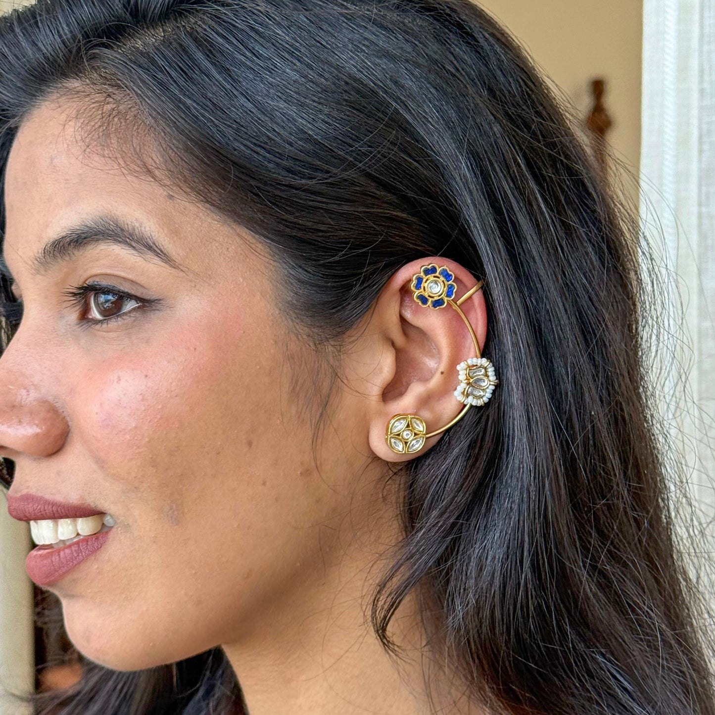 Phoolkari Kundan Ear Cuffs