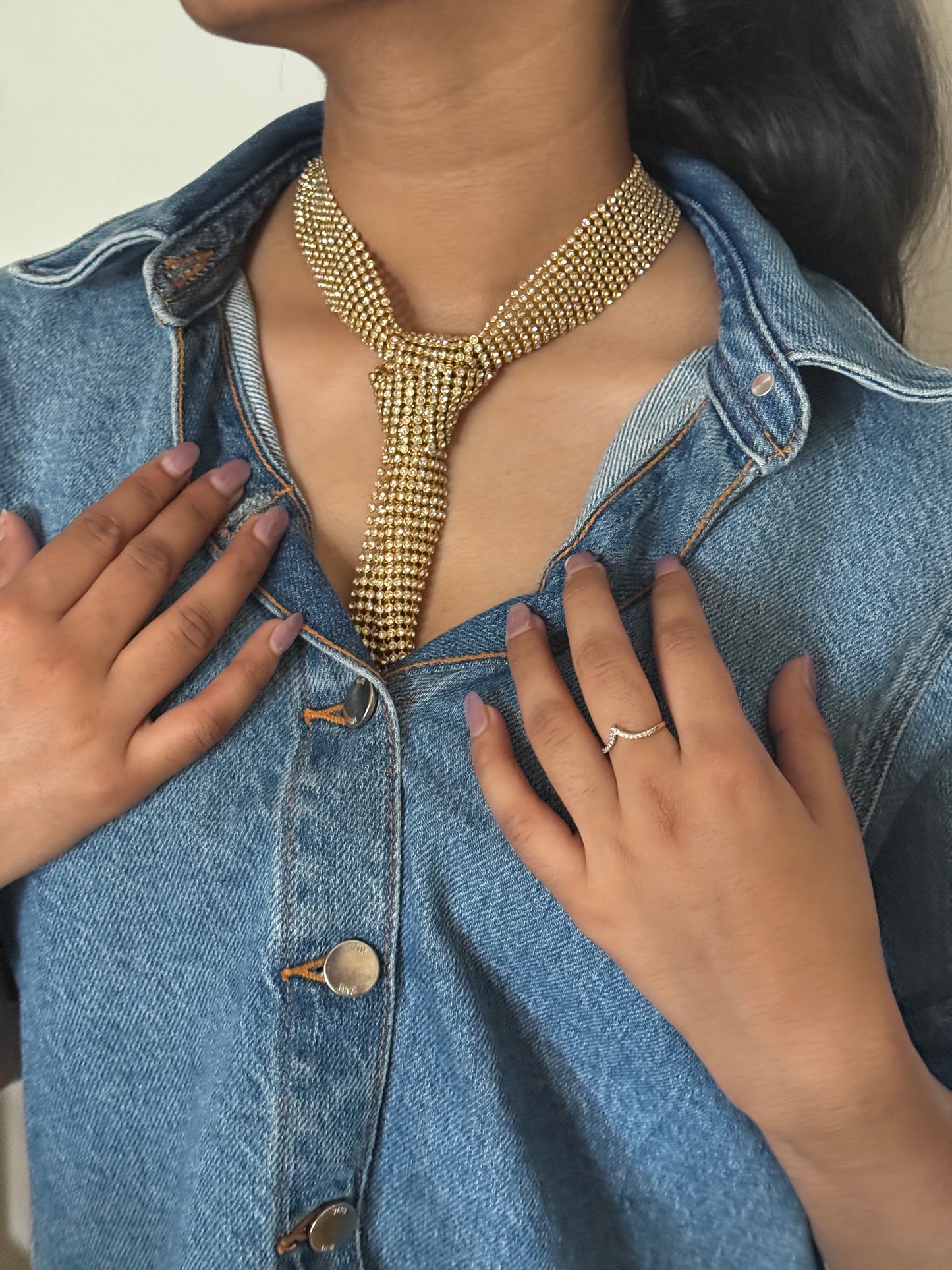 Golden Tie Rhinestone Necklace