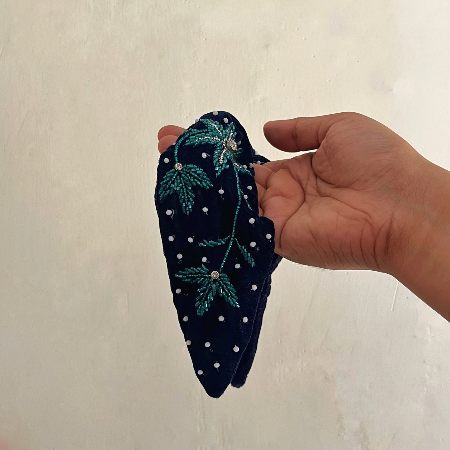 Embroidered Hairband - Aqua Green & Blue