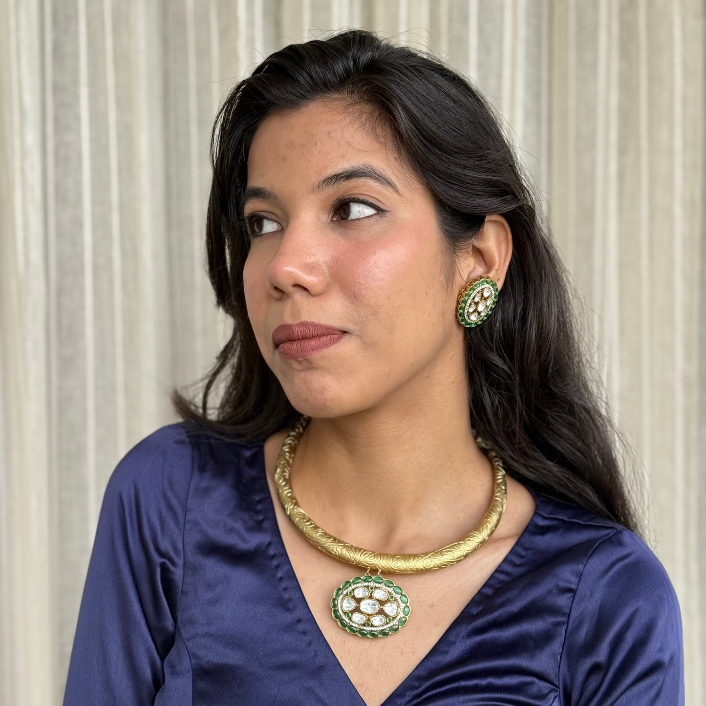 Juhi Emerald Moissanite Necklace Set