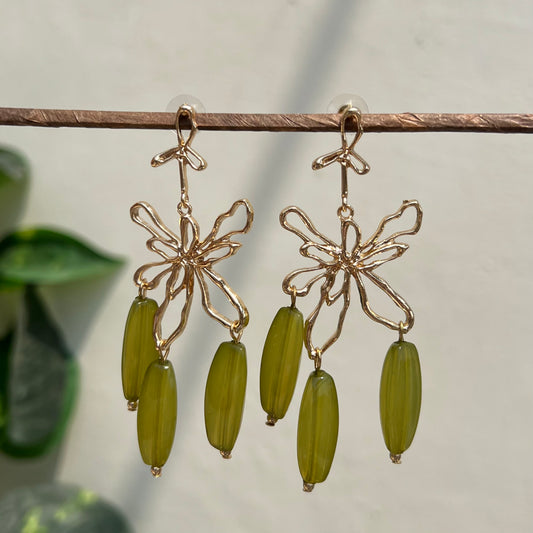 Olive Bloom Statement Earrings