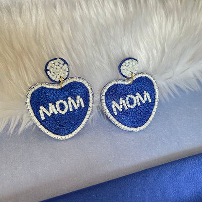 Mom (Blue) Handmade Beaded Earrings