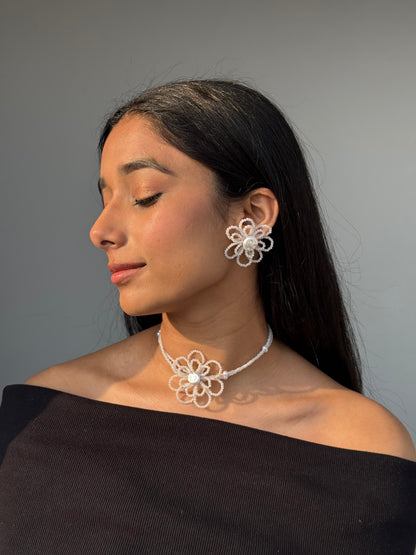 Shabana Flower Beaded Set (Choker + Earring + Ring)