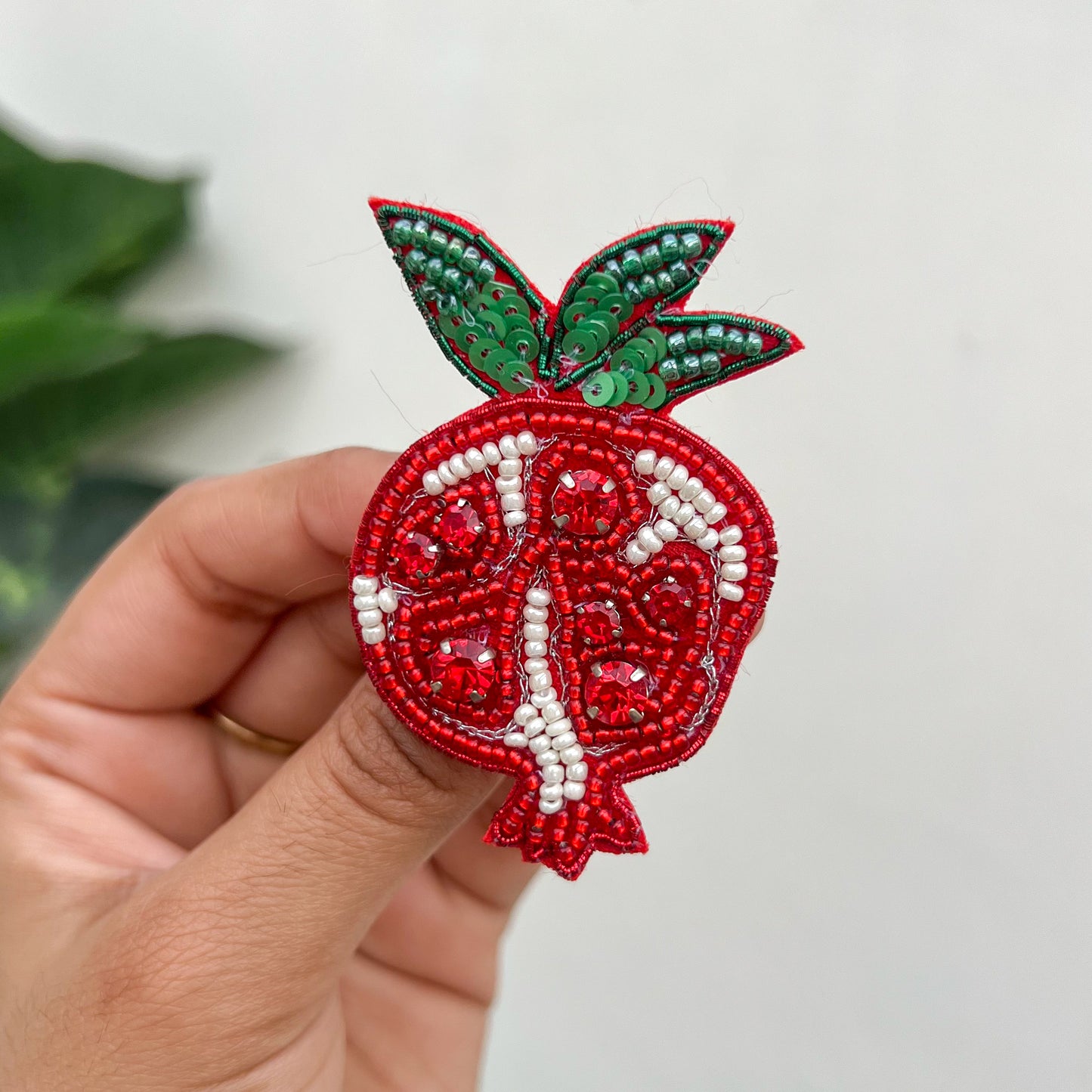 Pomegranate Handmade Beaded Brooch