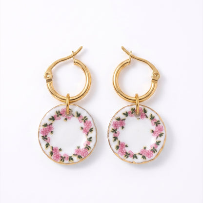 Floral Porcelain Hoop Earrings
