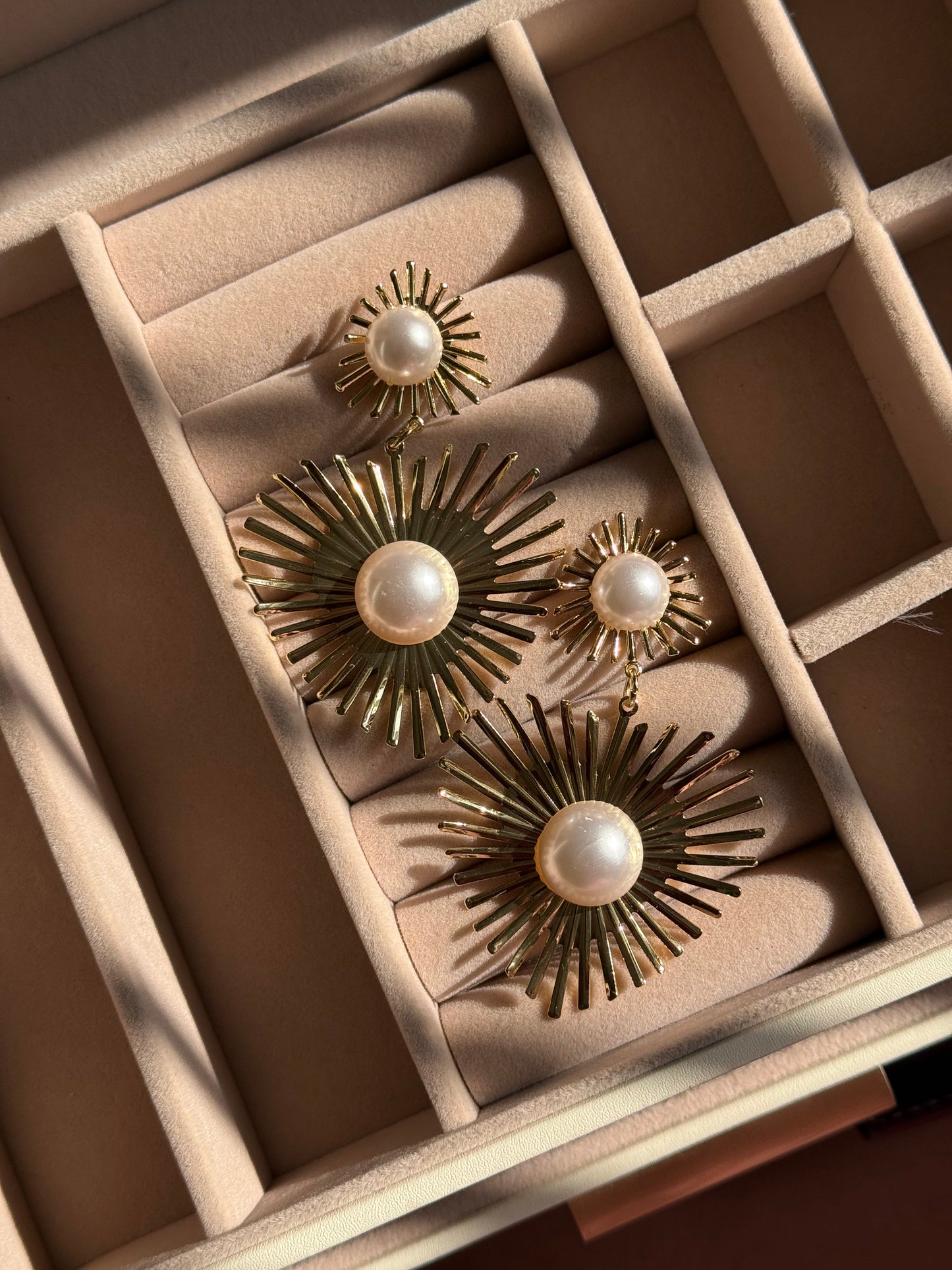 Gold Pearl Heart Earrings