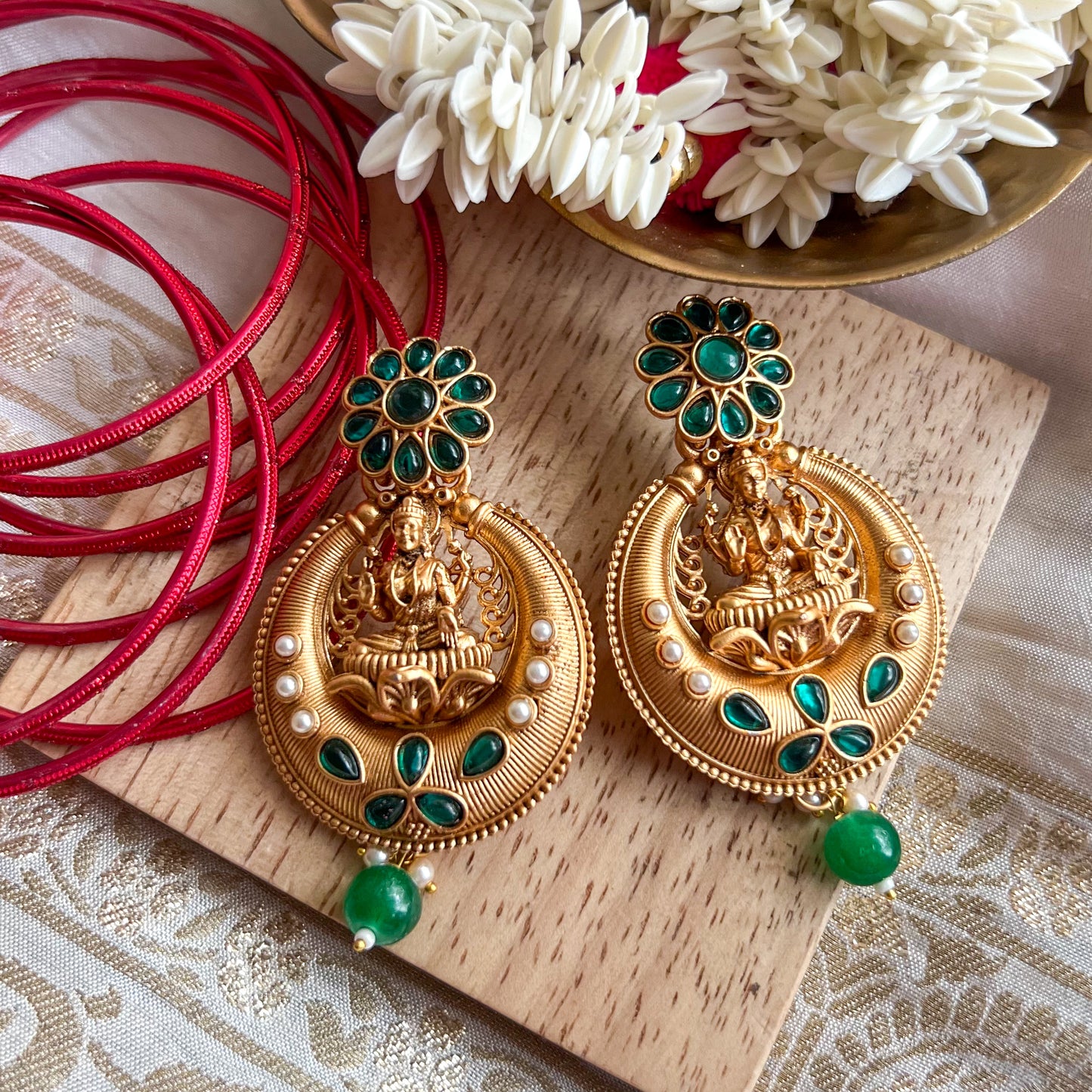 Ojasvi Green Temple Earrings