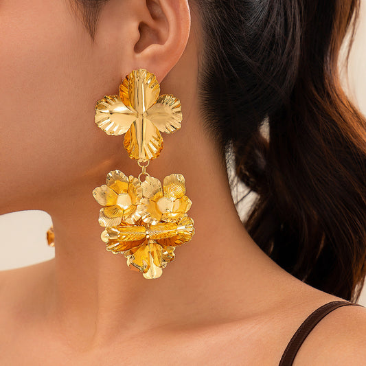 Golden Blossom Flower Metal Earring