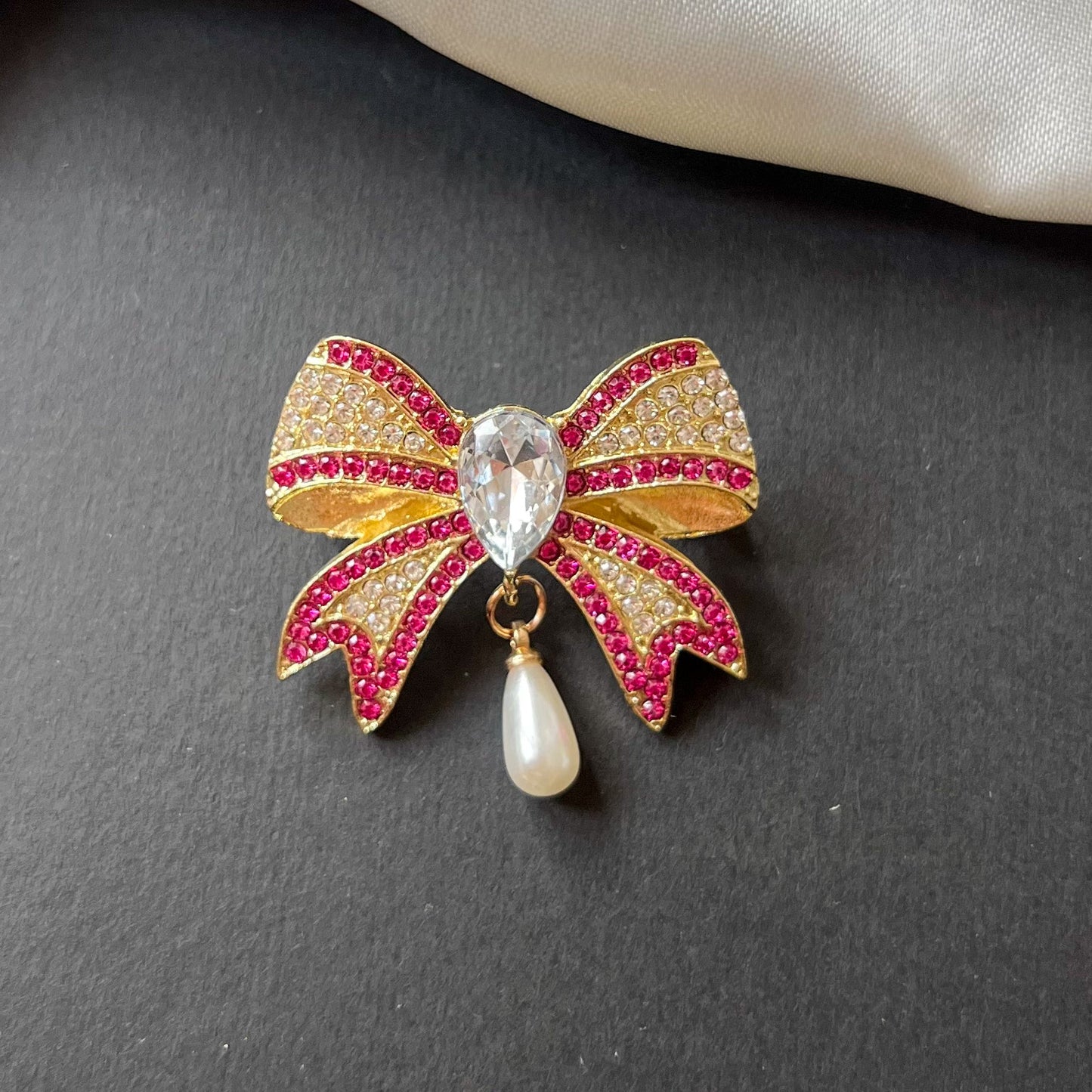 Crystal Bow Brooch