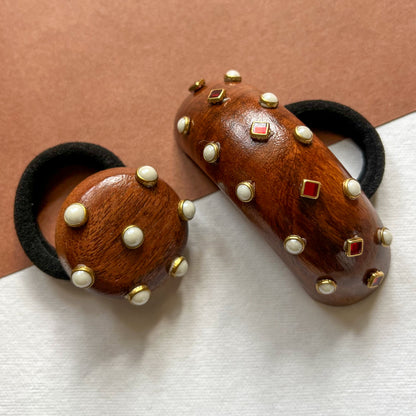 Studded Wooden Hair Tie