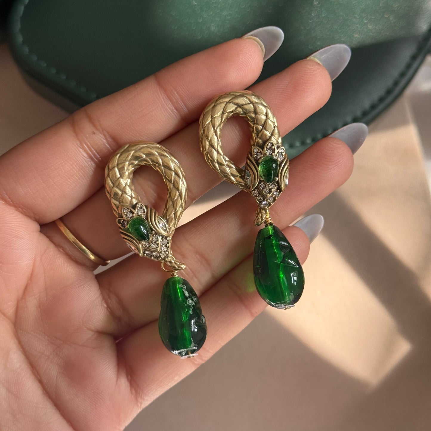 Emerald Serpent Drop Earrings