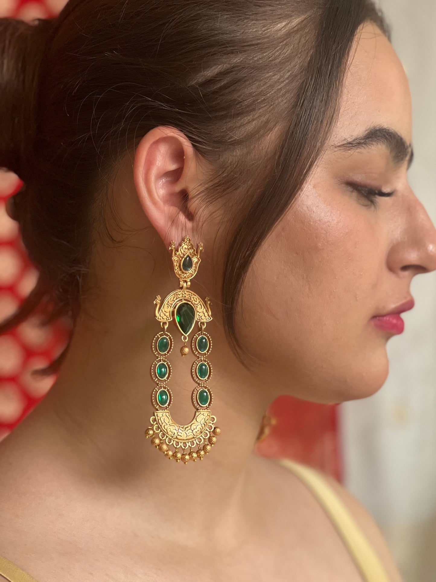 Devika Green Temple Earrings