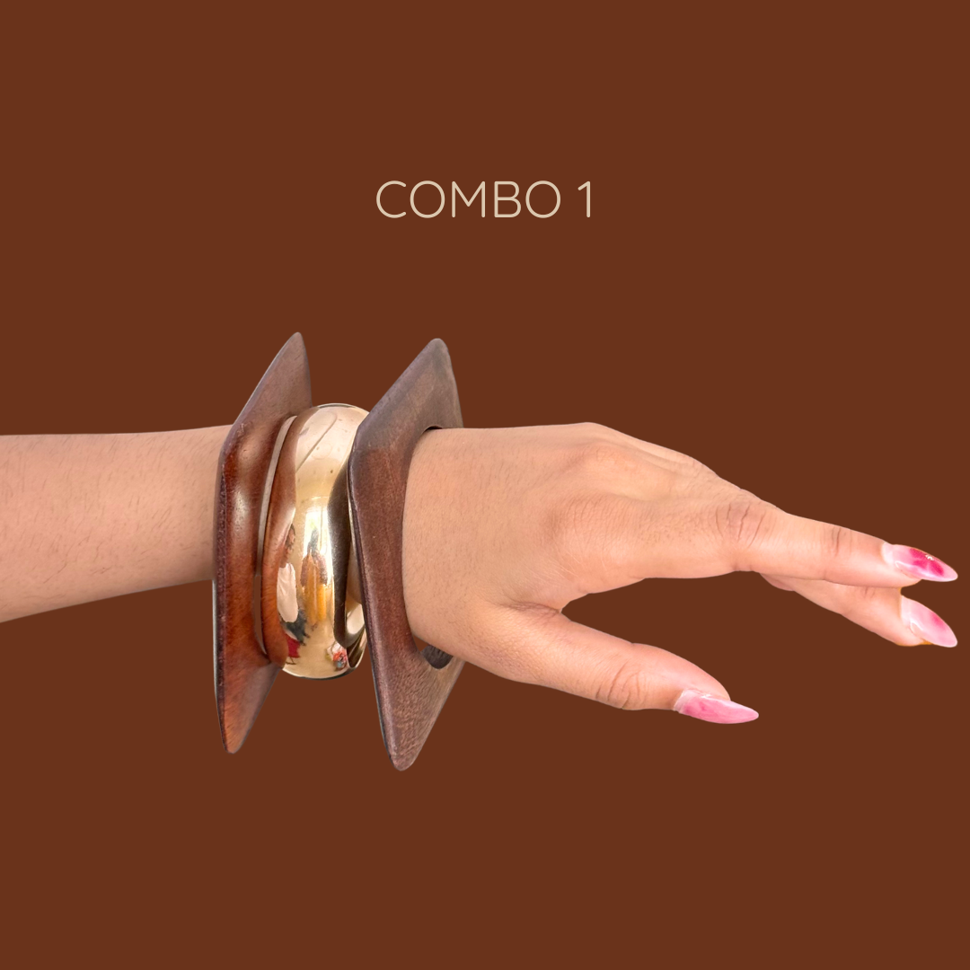 Earthly Brown Wooden Bangle Combo