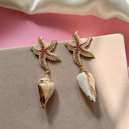 Starfish Shell Drop Earrings
