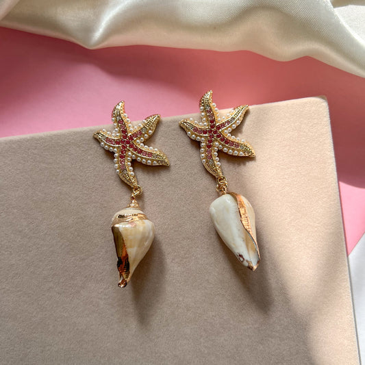 Starfish Shell Drop Earrings