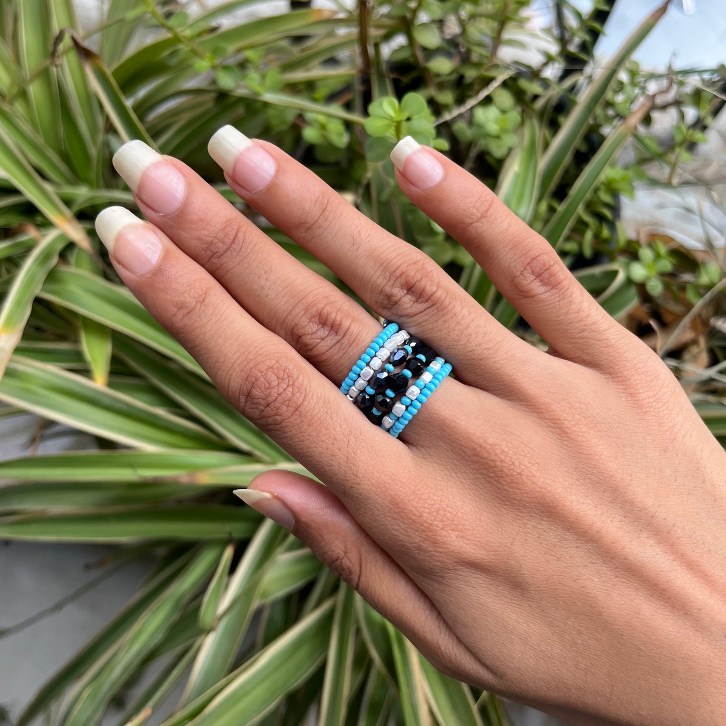 Blue Multi Spiral Beaded Ring