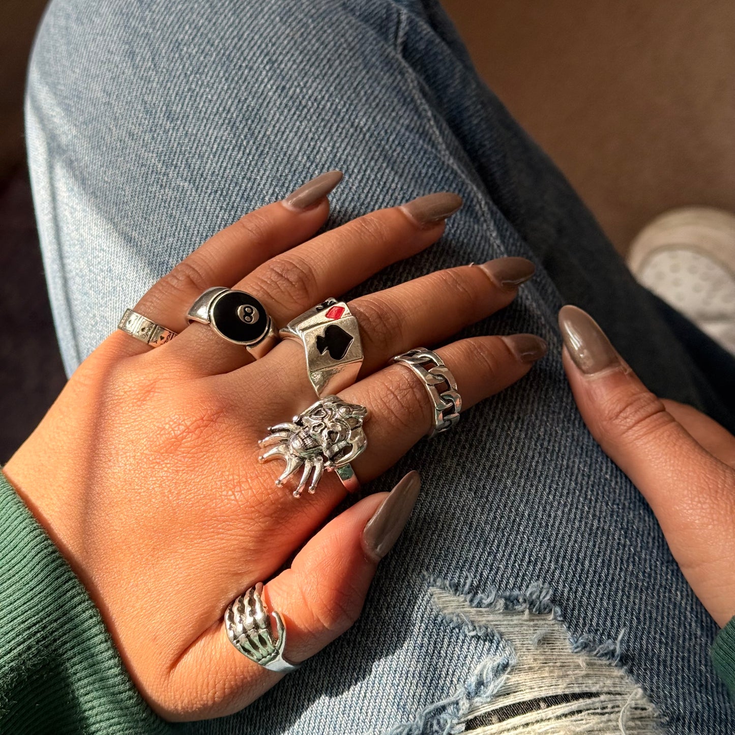 Gambler Antique Silver Ring Set of 6