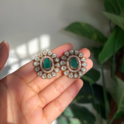 Mumtaz Emerald Handcrafted Brass Studs