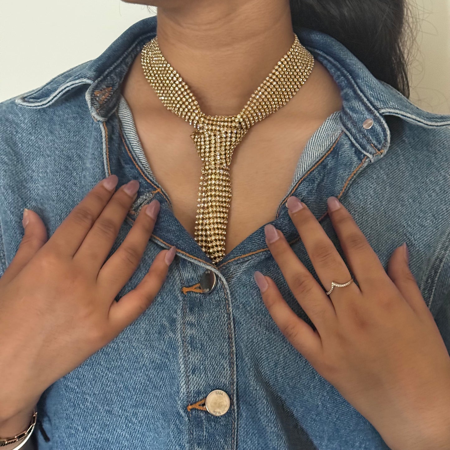 Golden Tie Rhinestone Necklace