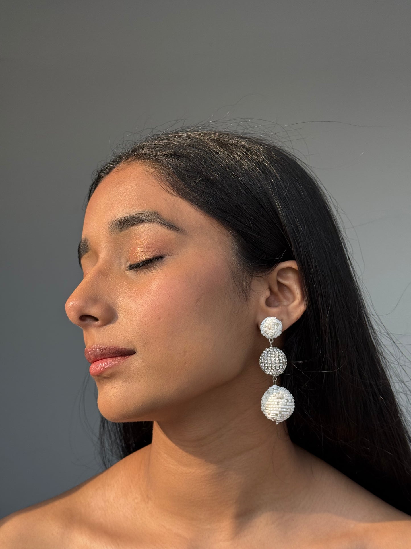 Noor White Drop Party Wear Earrings