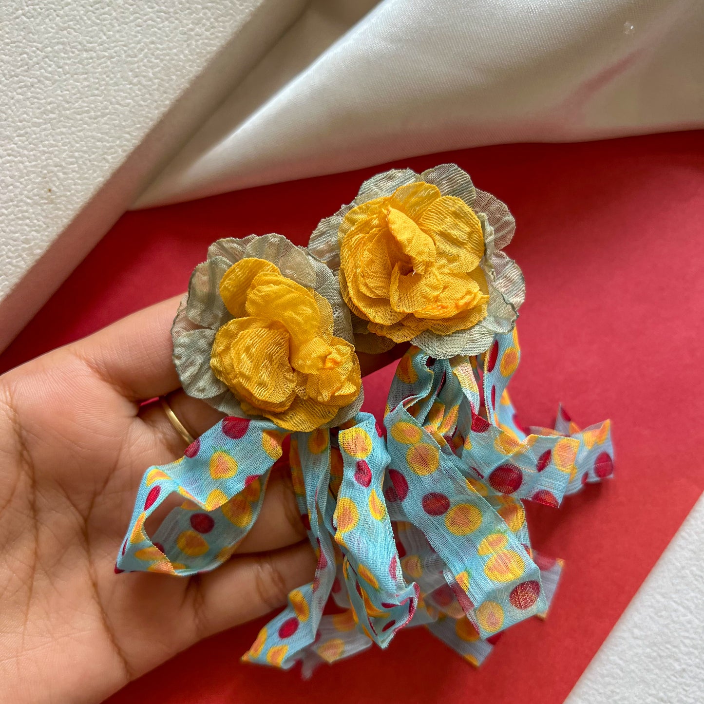 Sunlight Rose Ribbon Earrings