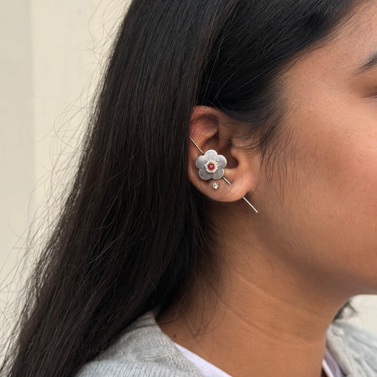 Gajra Floral Silver Earcuff