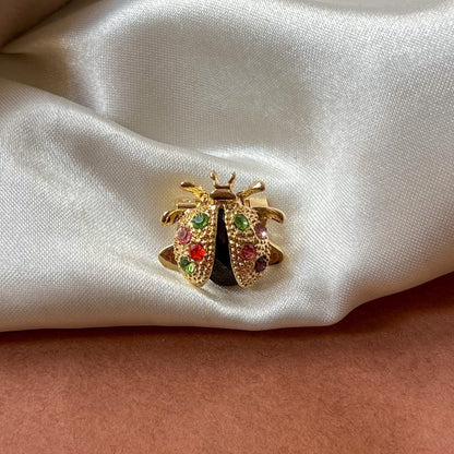 Golden Crystal Ladybug Brooch