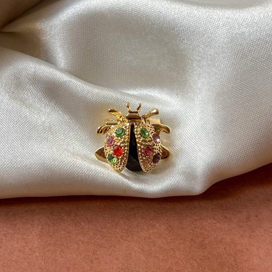 Golden Crystal Ladybug Brooch