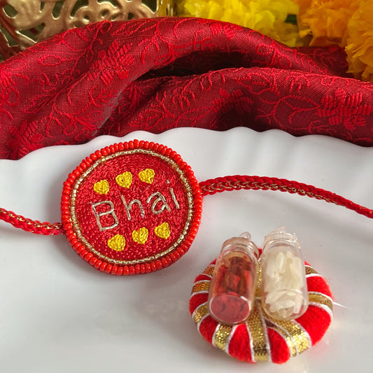 Bhai Handmade Beaded Rakhi - Red (English)