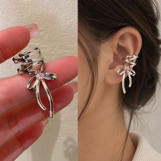 Silver Bow Single Side EarCuff