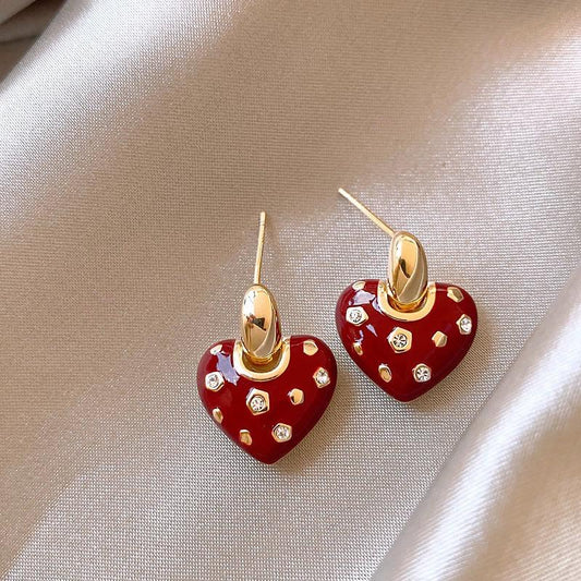 Scarlet Red Heart Earring