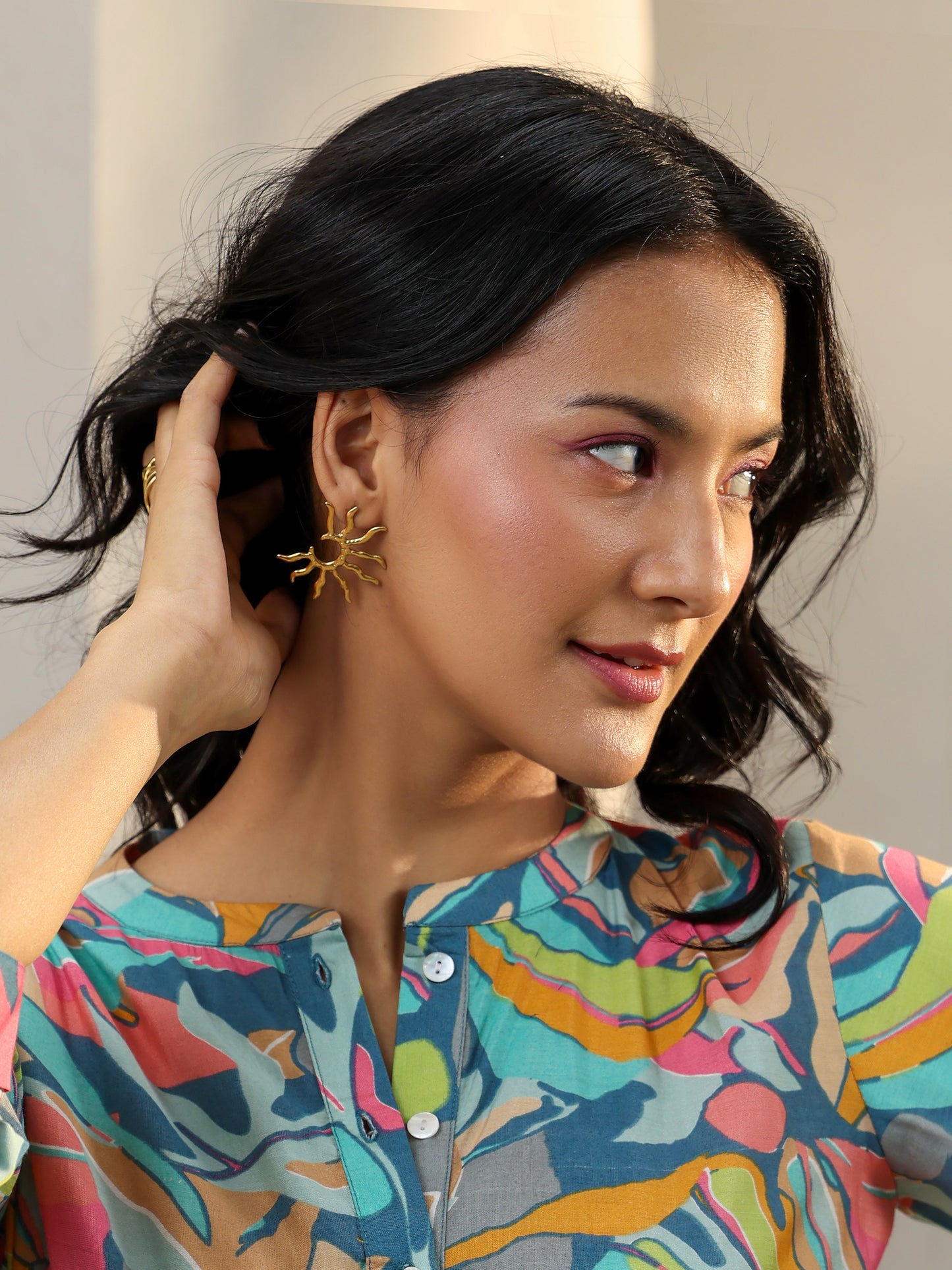 Golden Sunburst Statement Earrings