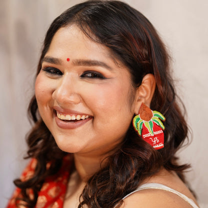 Shubhaarambh Red Kalash Handmade Beaded Earrings