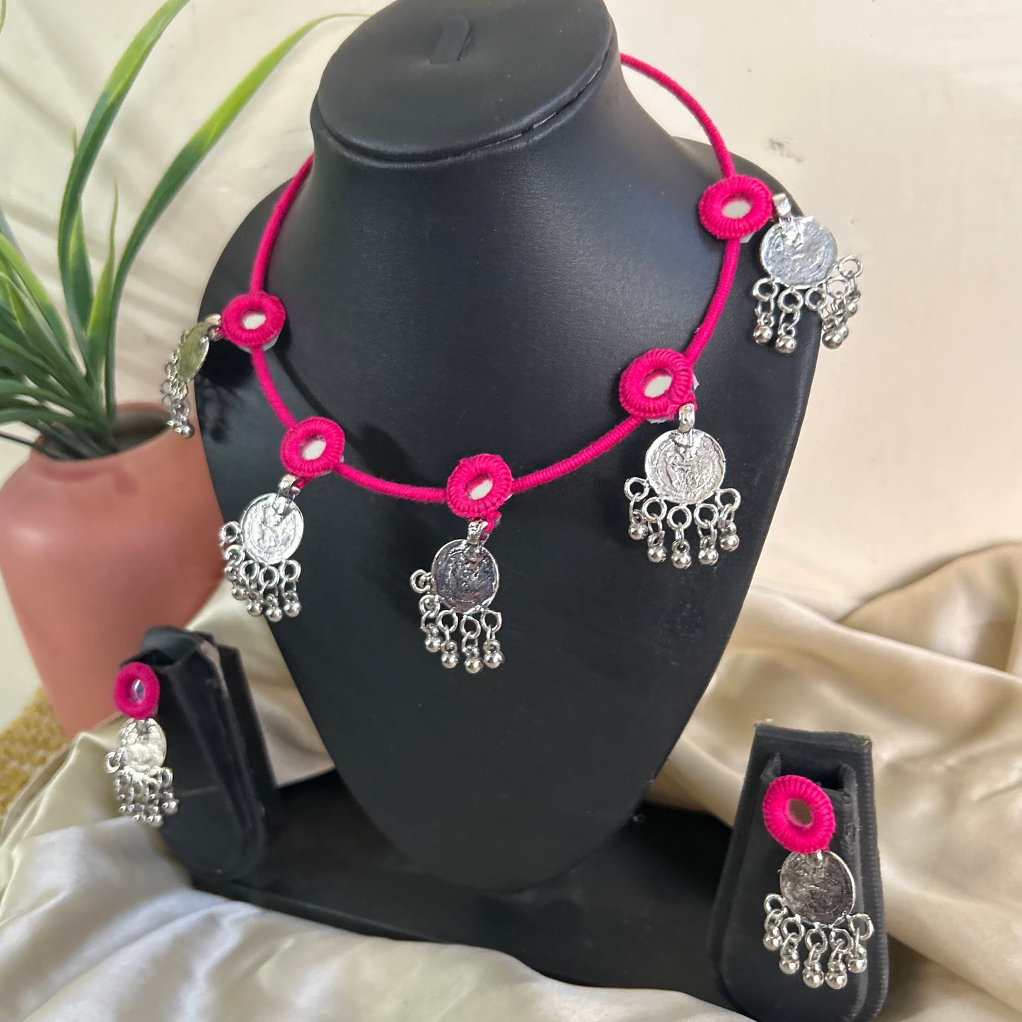 Pink Mirror Neckpiece Set