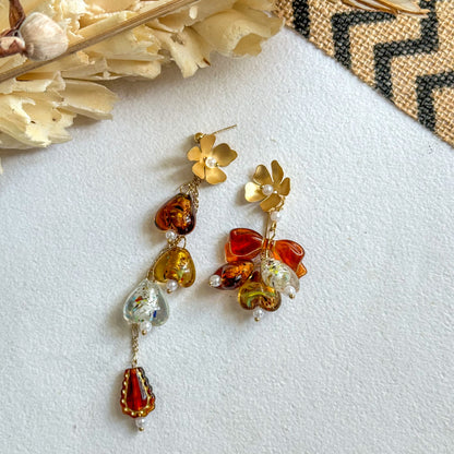Mismatched Golden Bloom Drop Earrings