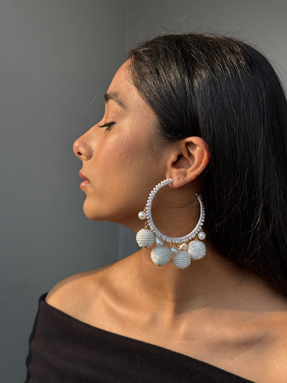 Laila Chunky White Party Wear Hoops