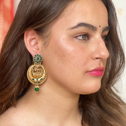 Ojasvi Green Temple Earrings