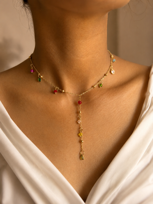 Multi Stone Charm Y Necklace