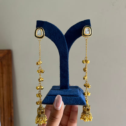 Kundan Meenakari Long Chain Earrings